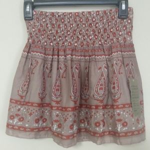 Cotton Smocked Waist Paisley Skirt Small